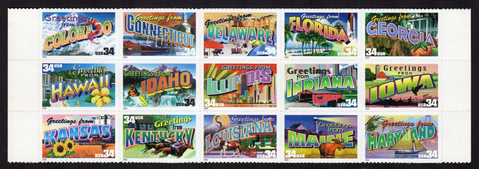 SCOTT #3566-3580 (3610a) Greetings America Block of 15 Stamps - MNH