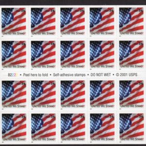 Scott #3549a United We Stand Flag Booklet of 20 Stamps - MNH P#B2222