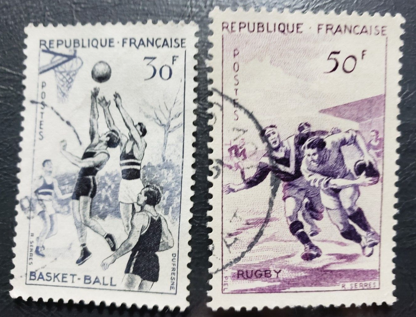 Stamp Europe France 1956 Basketball & Rugby sc801, 803, A280
