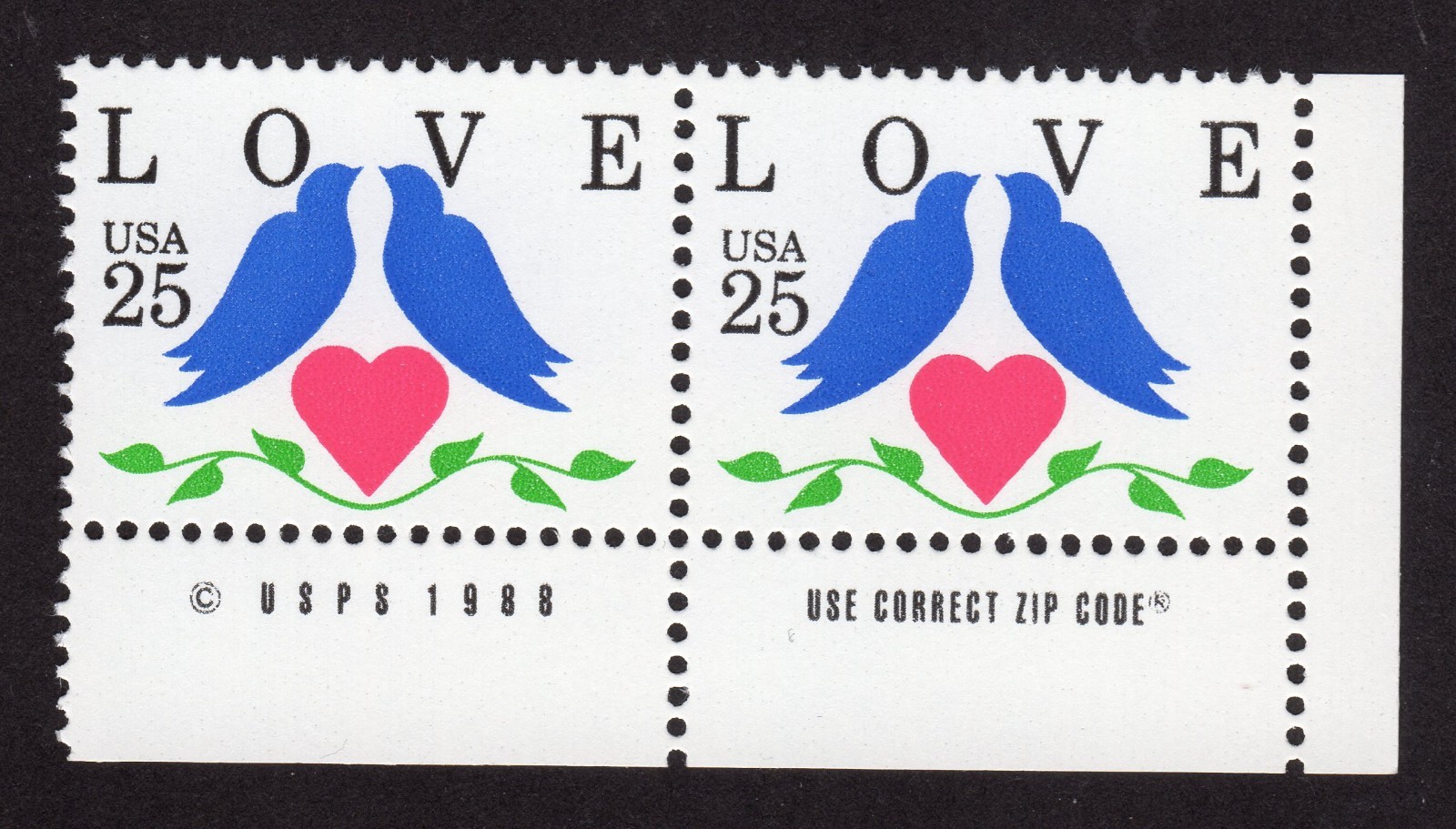Scott #2440 Love Birds Zip Code Pair of Stamps - MNH