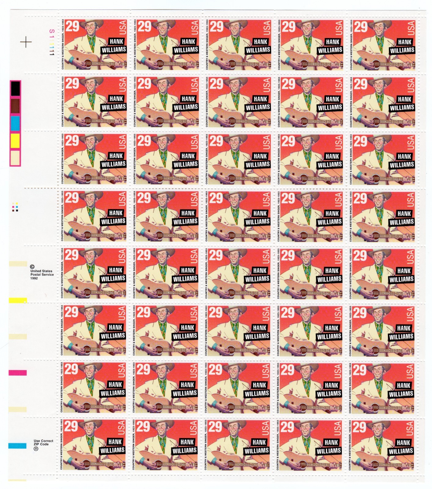 Scott #2723A Hank Williams Sheet of 40 Stamps - MNH UL XF