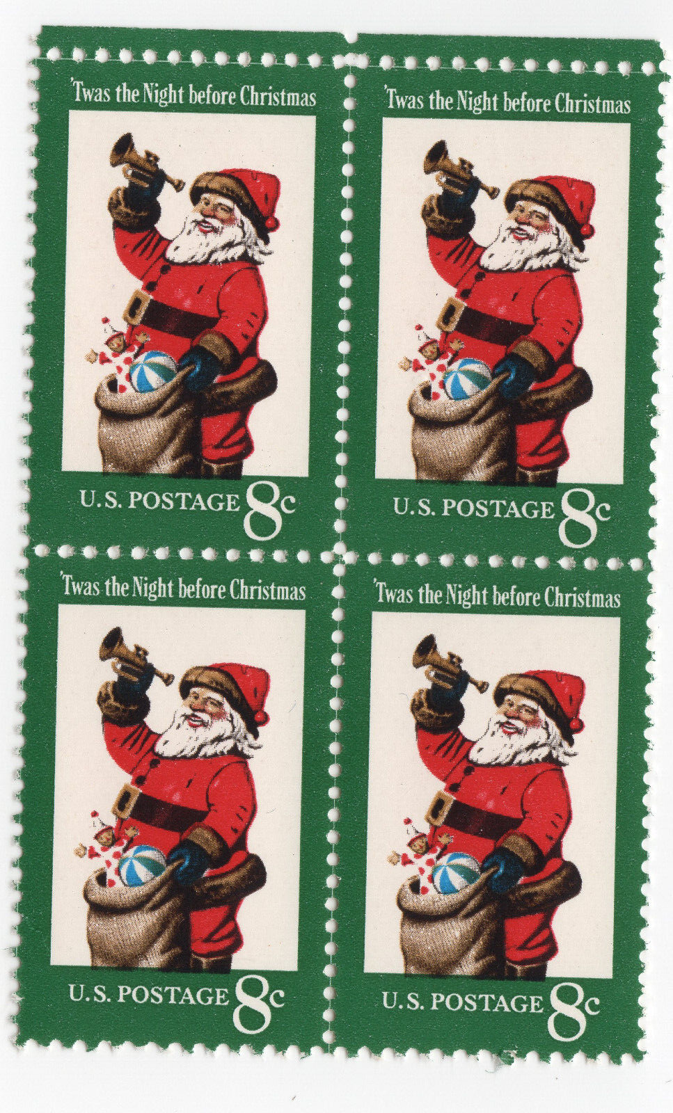 Scott #1472 Santa Trumpet Block of 4 Stamps - MNH