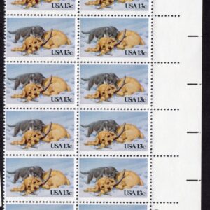 Scott #2025 Christmas Kitten & Puppy Snow Plate Block of 20 Stamps MNH P#1121 UR