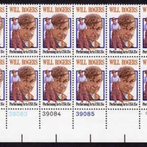 Scott #1801 Will Rogers Plate Block of 20 Stamps - MNH LL