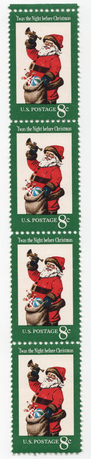 Scott #1472 Santa Trumpet Vertical Strip of 4 Stamps - MNH