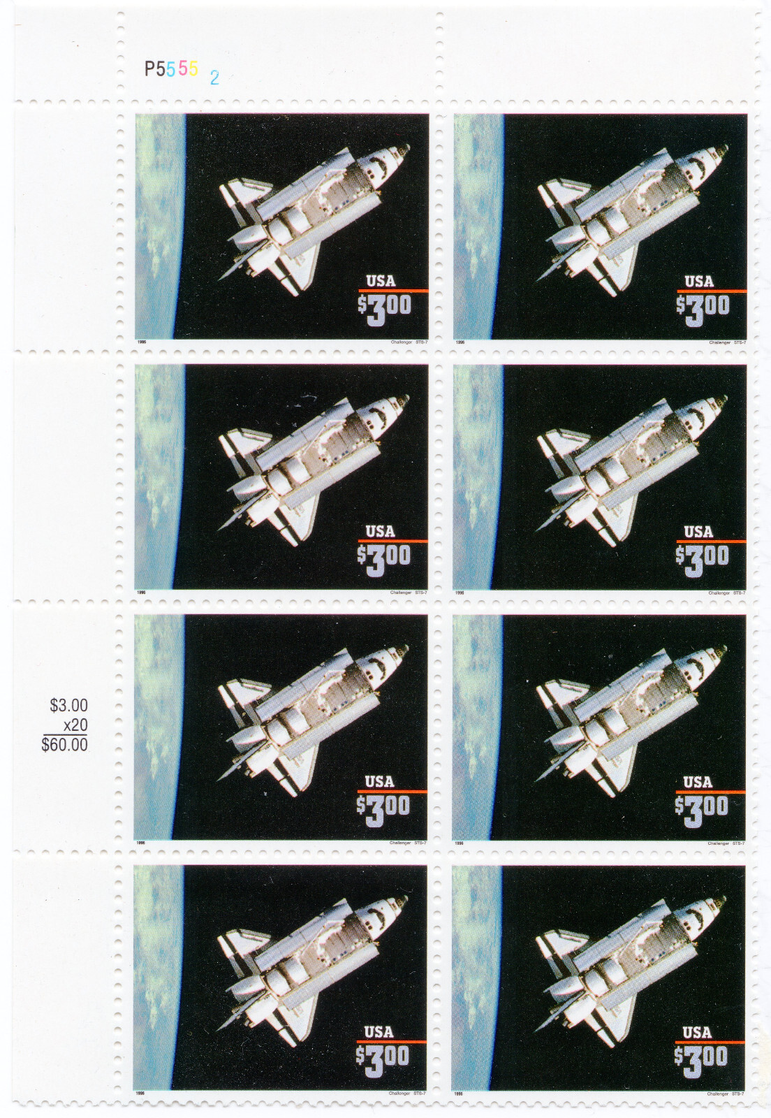 Scott #2544 Space Shuttle Plate Block of 8 Stamps - MNH P#55552