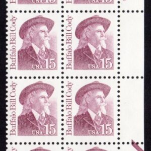 Scott #2177b Buffalo Bill Cody Plate Block of 20 Stamps - MNH P#1 LR #1
