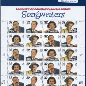 Scott #3103a (3100-03) Songwriters - 32¢ Stamp Sheet of 20 Stamps - Sealed Blue