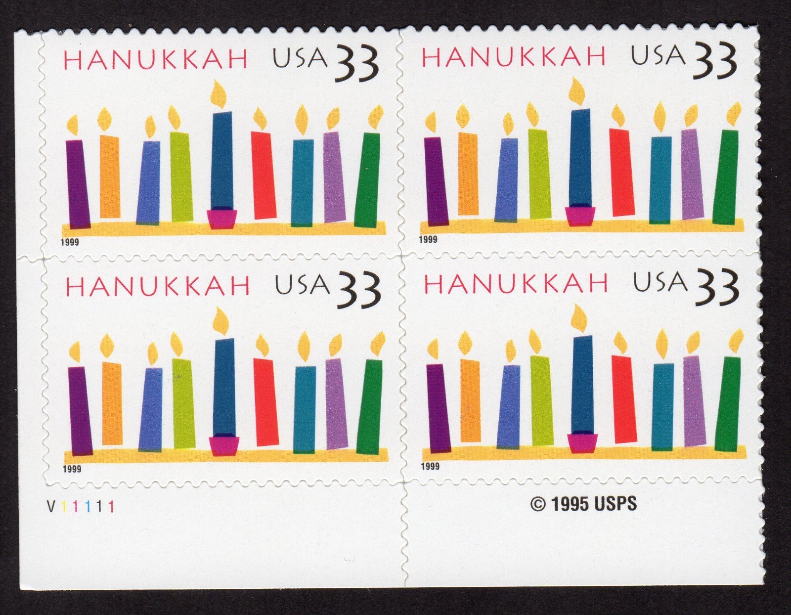 Scott #3352 Hanukkah Plate Block of 4 Stamps - MNH LL