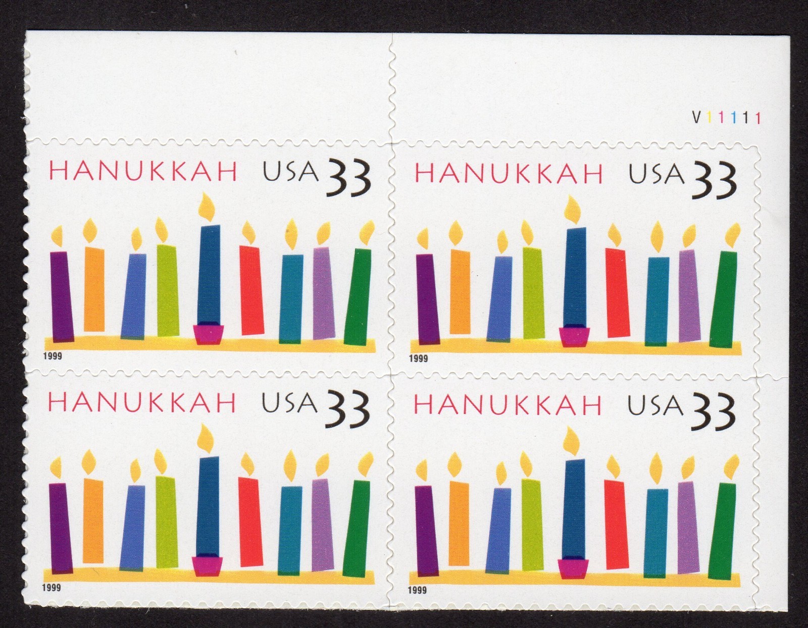 Scott #3352 Hanukkah Plate Block of 4 Stamps - MNH UR