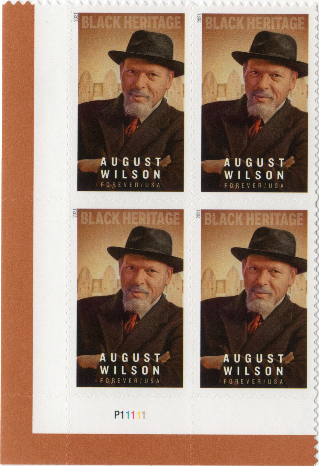 Scott #5555 August Wilson (Black Heritage) Plate Block of 4 Forever Stamps - MNH