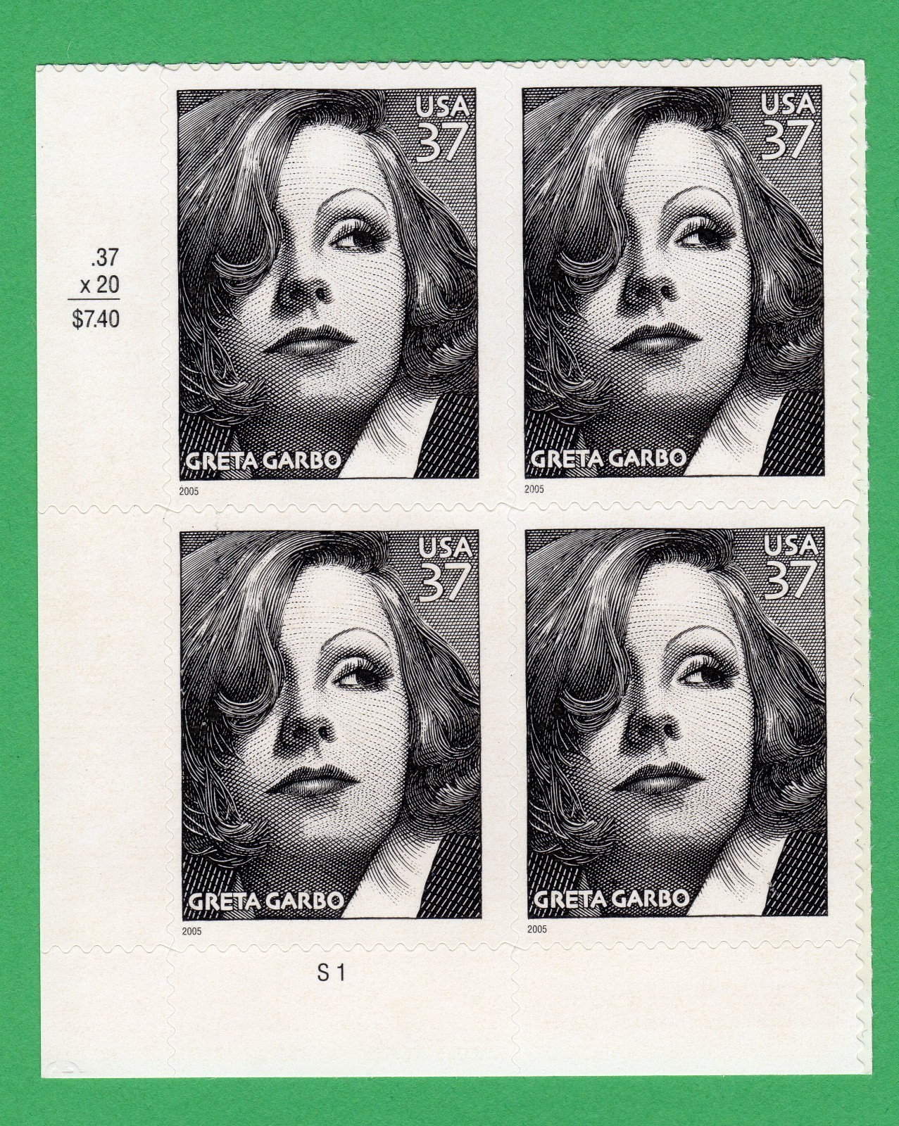 Scott #3943 Greta Garbo Plate Block of 4 Stamps - MNH LL