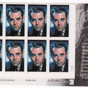 Scott #3911 Henry Fonda (Legends of Hollywood) Plate Block of 10 Stamps - MNH