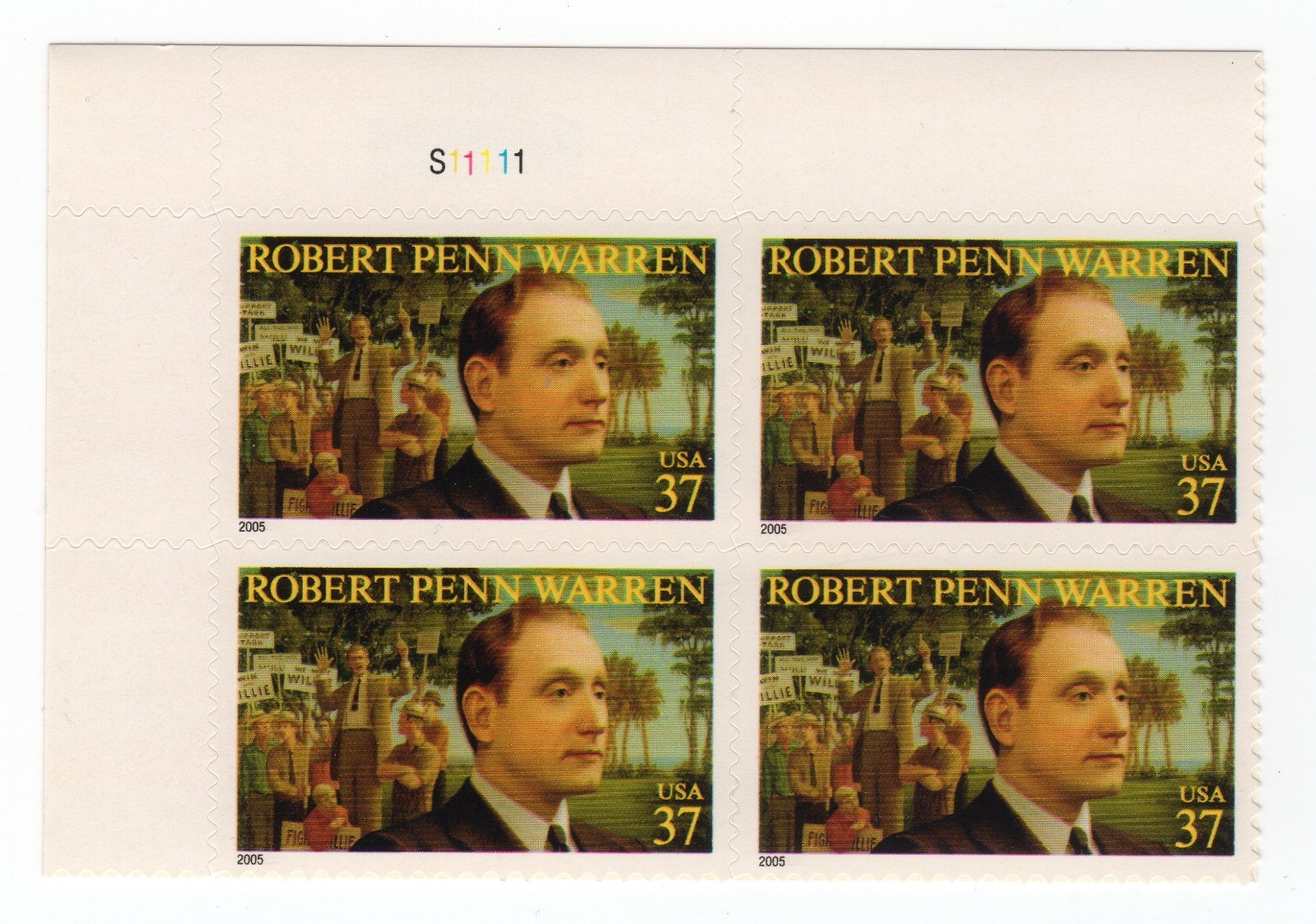 Scott #3904 Robert Penn Warren Plate Block of 4 Stamps - MNH UL