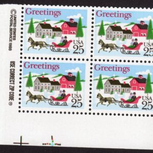 Scott #2400 Christmas Sleigh in Winter Scene Zip Block of 4 Stamps - MNH LL