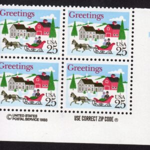 Scott #2400 Christmas Sleigh in Winter Scene Zip Block of 4 Stamps - MNH LR