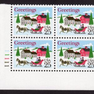 Scott #2400 Christmas Sleigh in Winter Scene Plate Block of 4 Stamps MNH LL Side