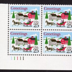 Scott #2400 Christmas Sleigh in Winter Scene Plate Block of 4 Stamps MNH LL Bott