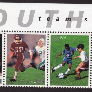 Scott #3402a (3399) Youth Sports Title Plate Strip Block of 4 Stamps - MNH