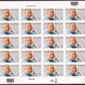 Scott #3659 Ogden Nash (Baltimore, Poetry) Full Sheet of 20 Stamps - MNH
