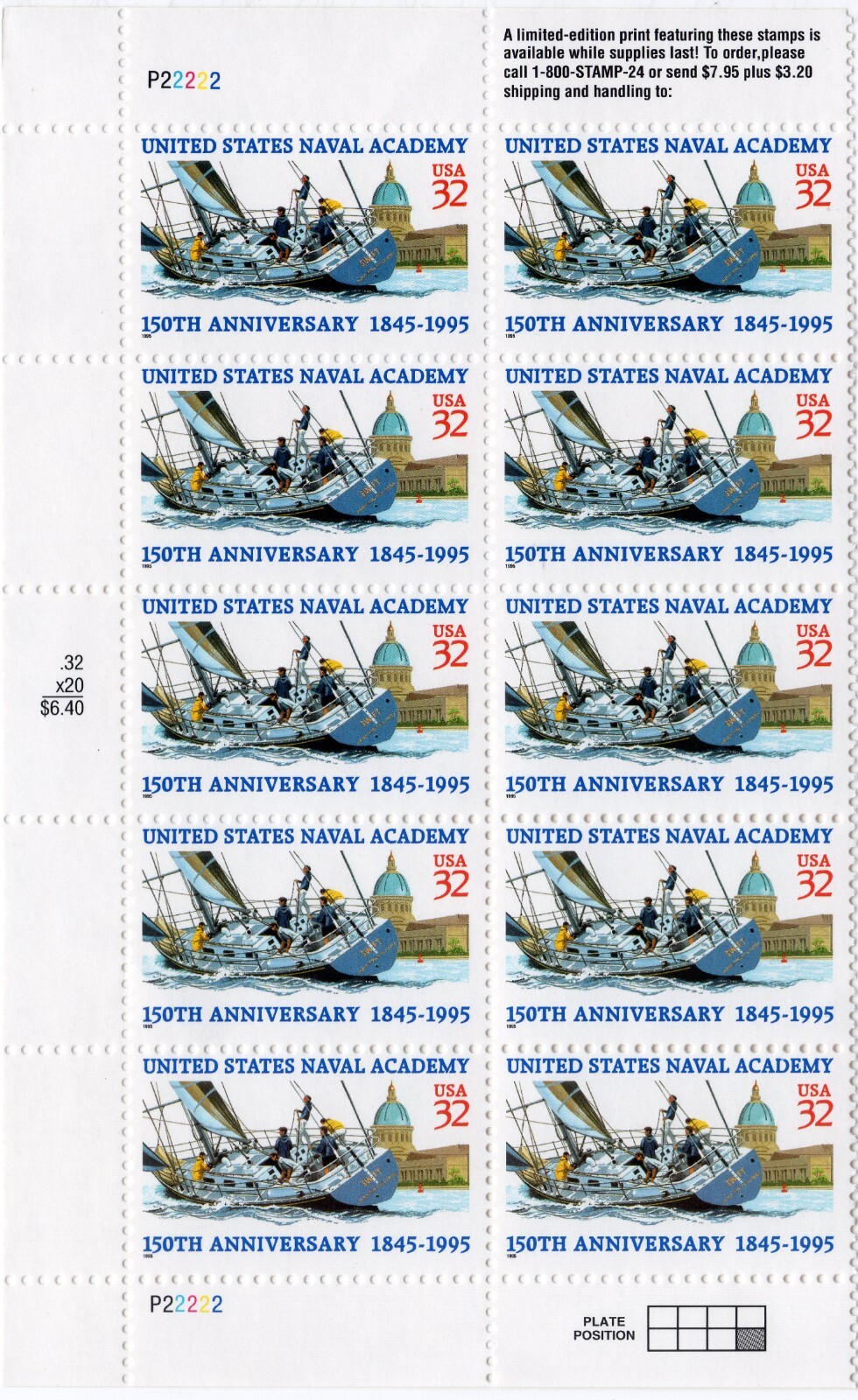 Scott #3001 Naval Academy Half Sheet of 10 Stamps - MNH (Left)