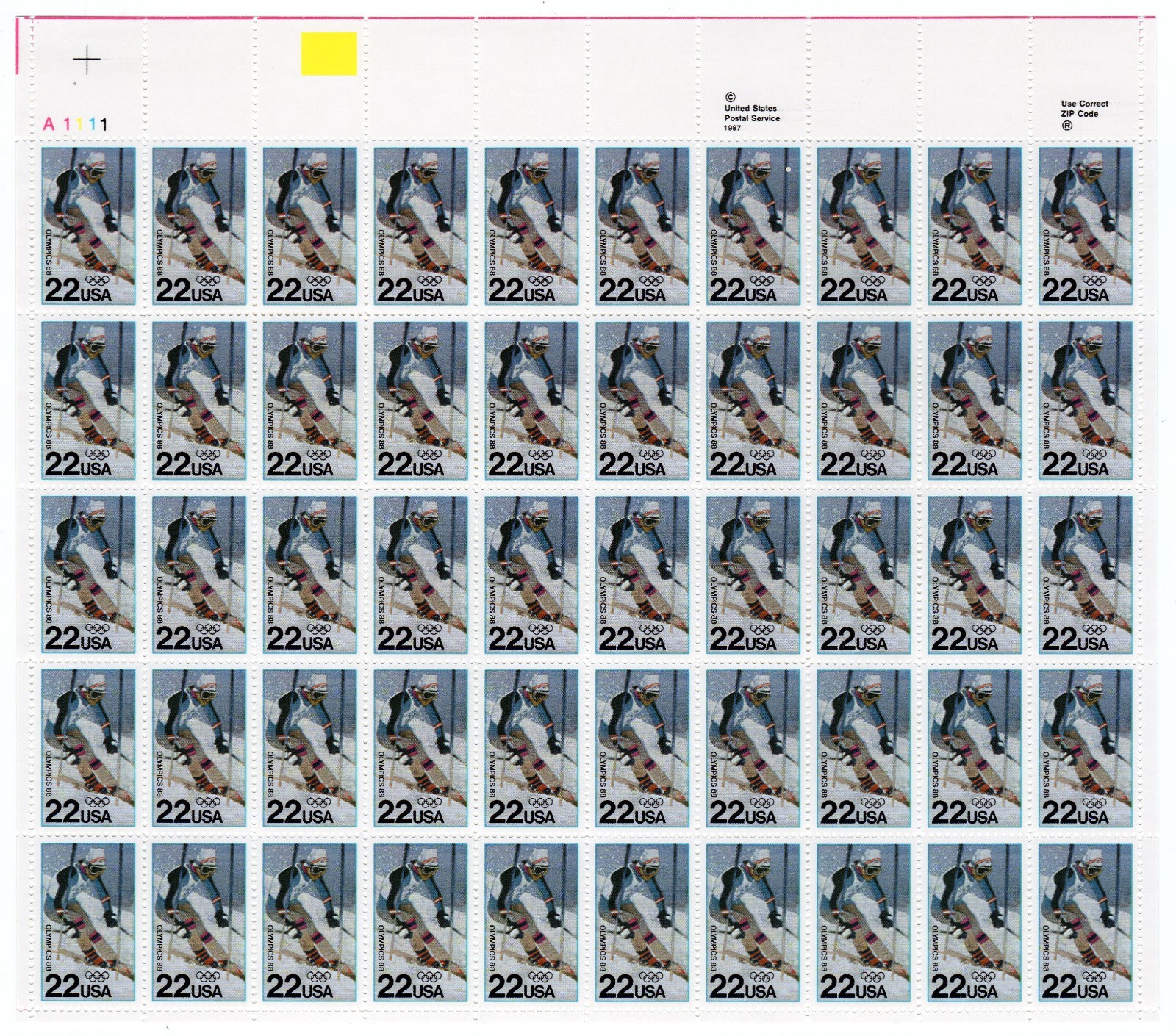 Scott #2369 Olympic Skiing Sheet of 50 Stamps - MNH UL