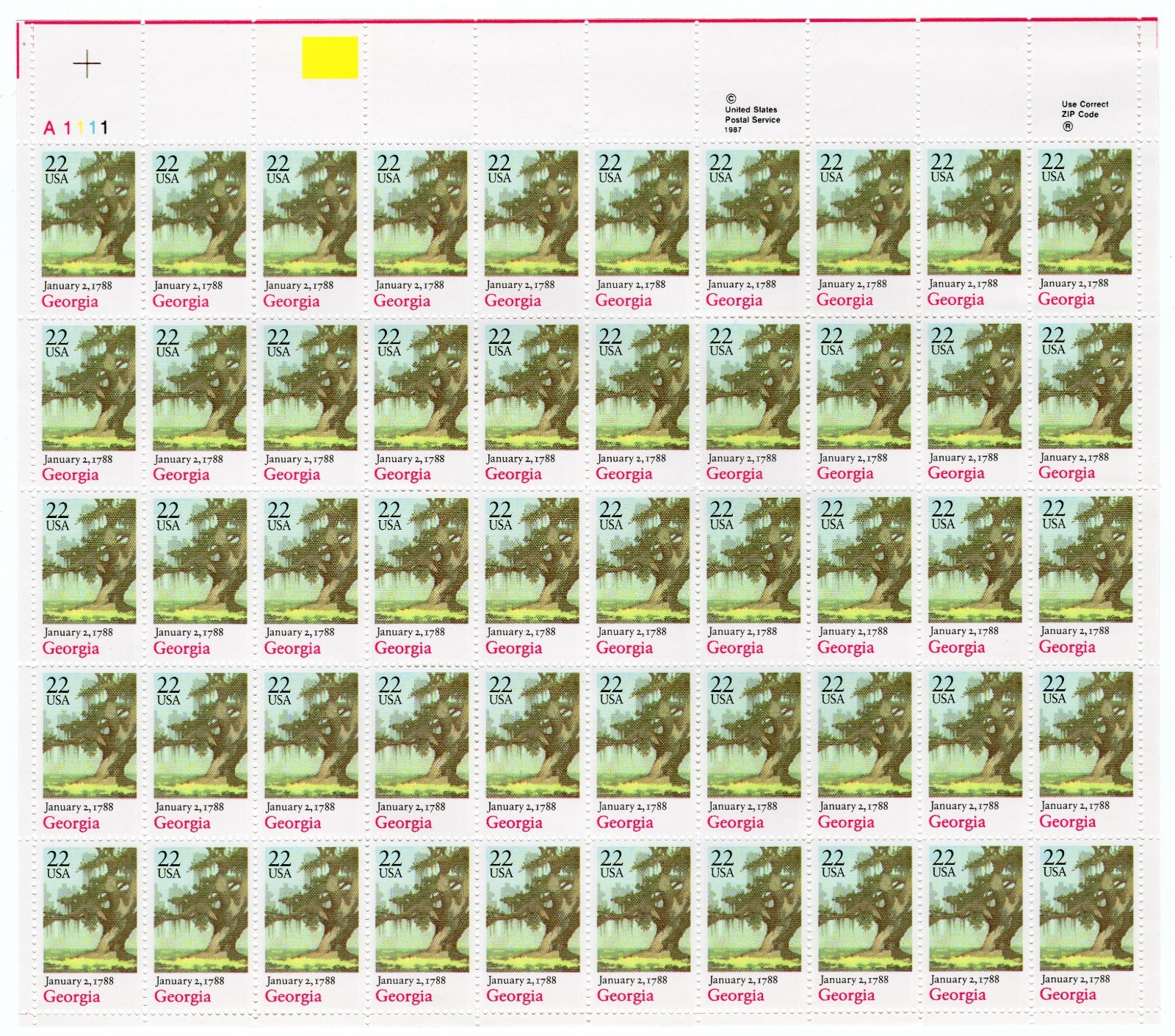 Scott #2339 Georgia 22¢ Sheet of 50 Stamps - MNH UL Red Top
