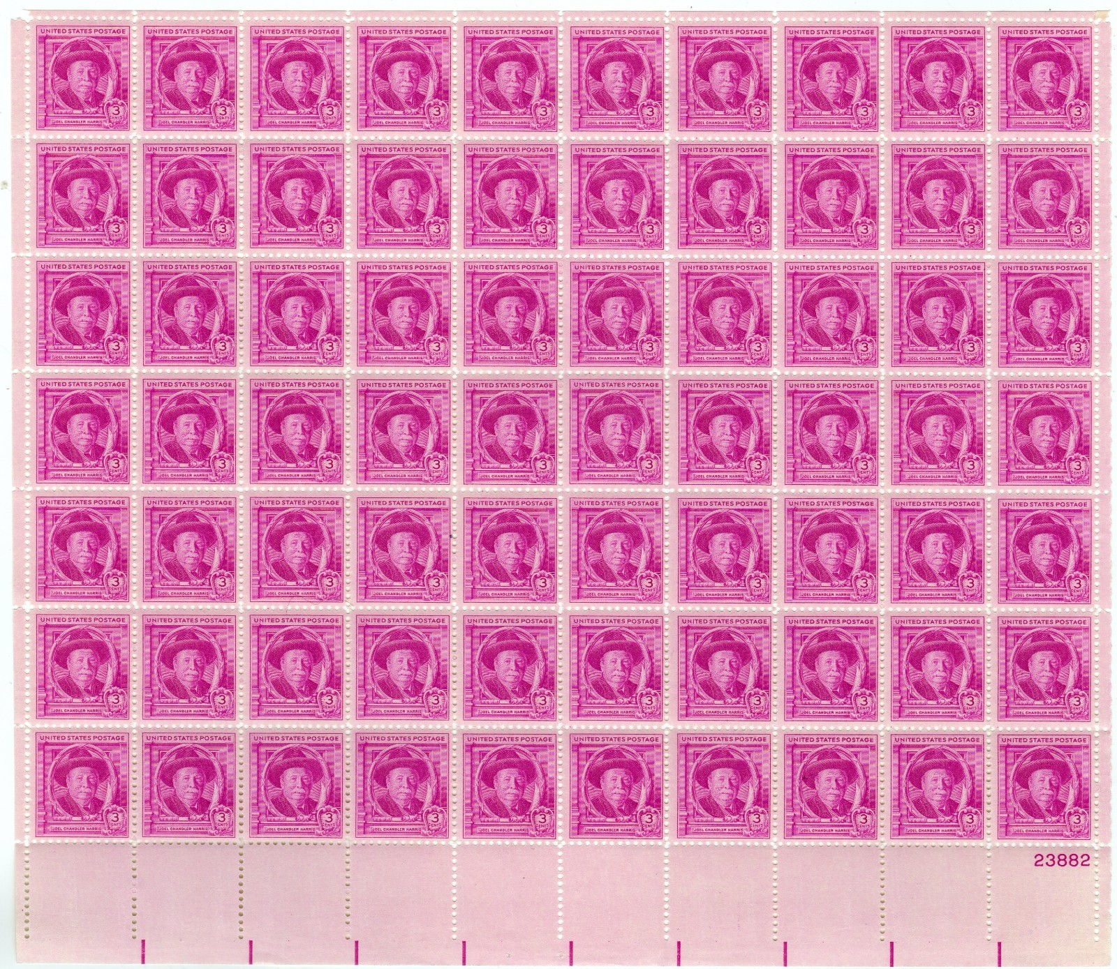 Scott #980 Joel Chandler Harris Sheet of 50 Stamps - MNH P#23882 LR