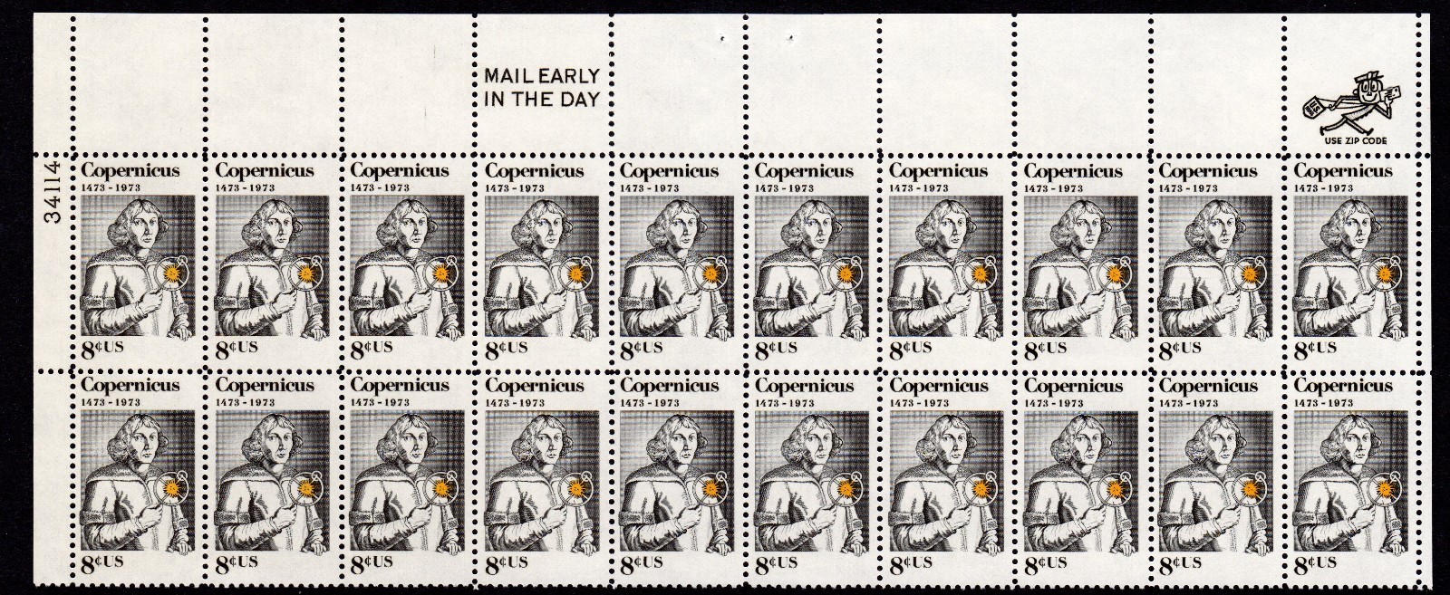 Scott #1488 Copernicus Astronomer Plate Block of 20 Stamps - MNH P#34114 UL