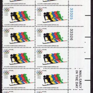Scott #c85 Olympic Skiing Airmail Plate Block of 20 Stamps - MNH UR