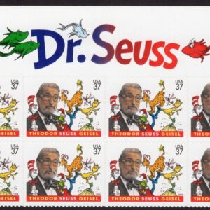Scott #3835 Dr. Seuss (Cat In the Hat) Title Block of 8 Stamps - MNH