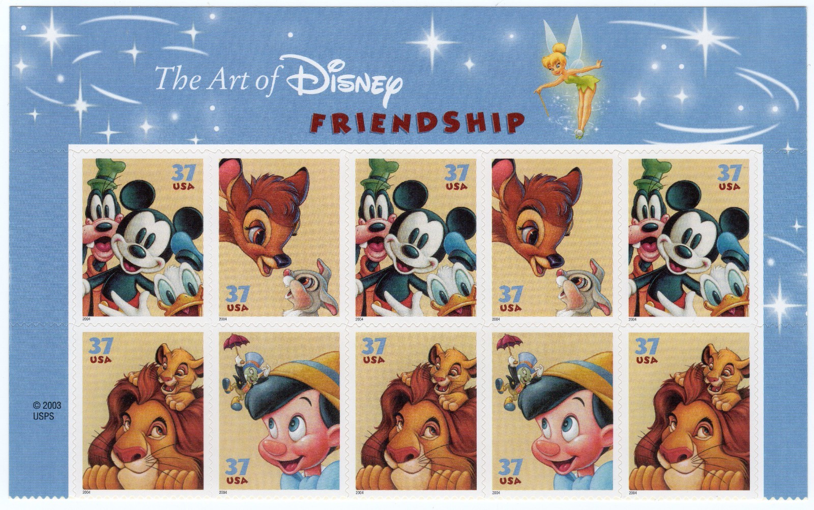Scott #3868a (3865-68) Disney Friendship Title Block of 10 Stamps - MNH