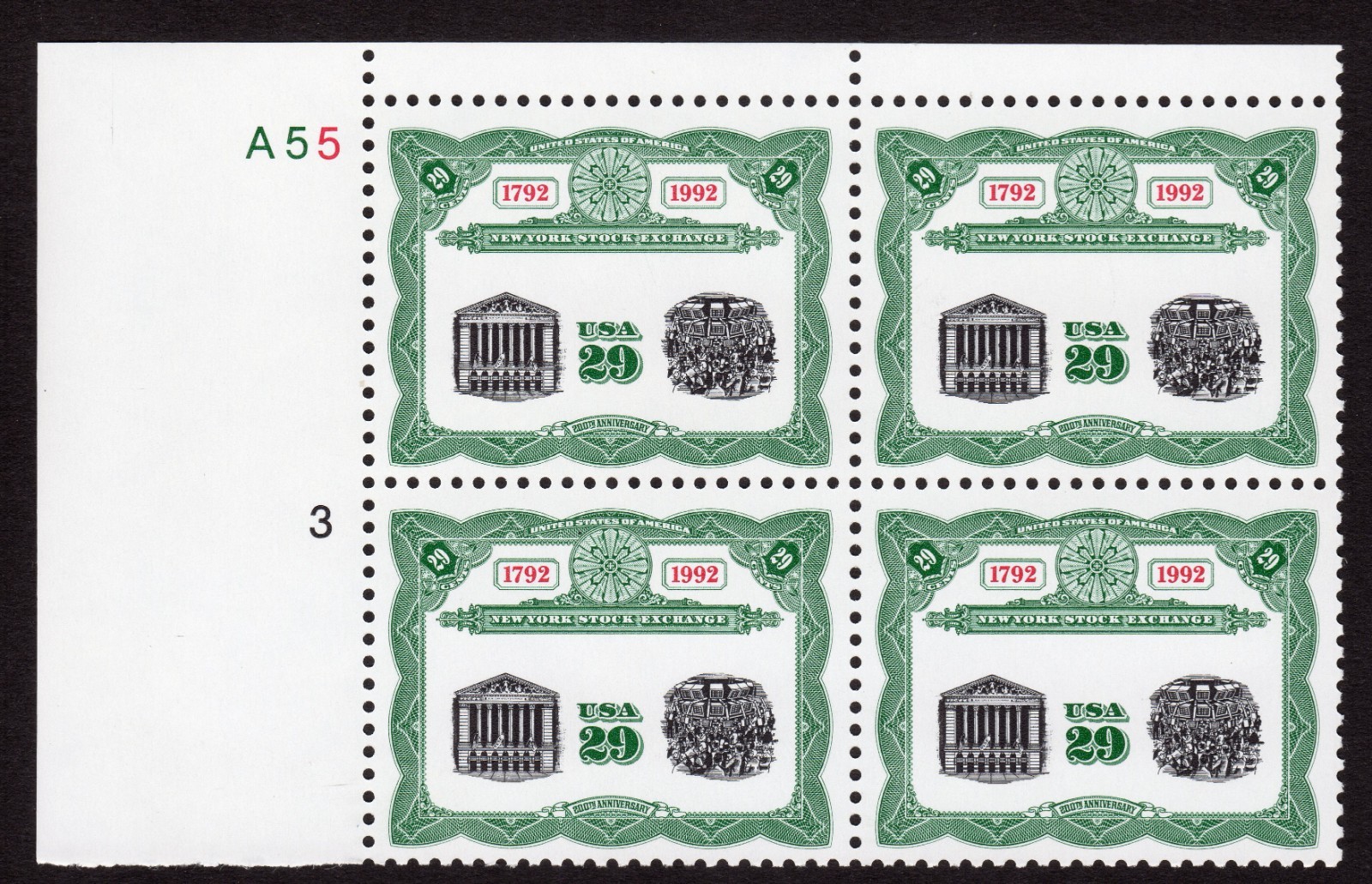 Scott #2630 New York Stock Exchange Plate Block of 4 Stamps - MNH P#A55-3 UL