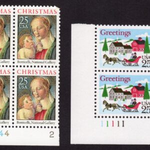 Scott #2399-2400 Madonna Sleigh in Winter Scene Plate Block of 4 Stamps - MNH LL