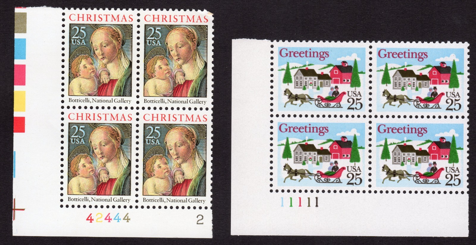Scott #2399-2400 Madonna Sleigh in Winter Scene Plate Block of 4 Stamps - MNH LL