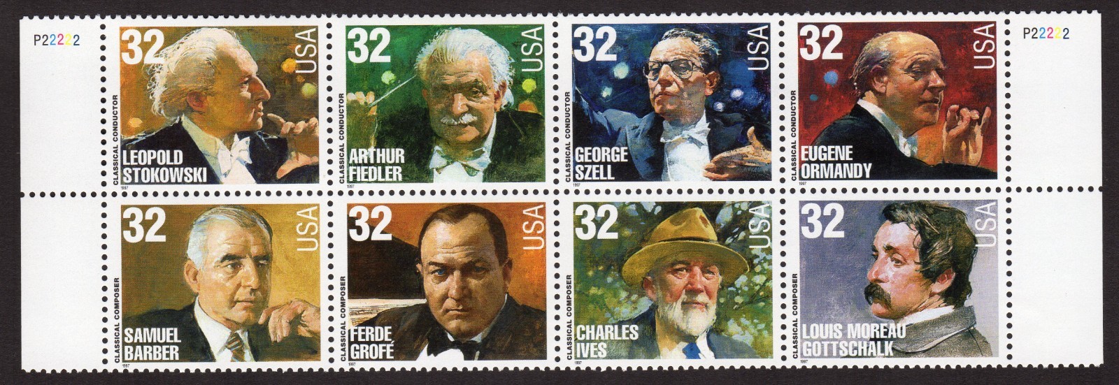 Scott #3165a Classical Composer & Conductors Block of 8 Stamps - MNH w/Plate #