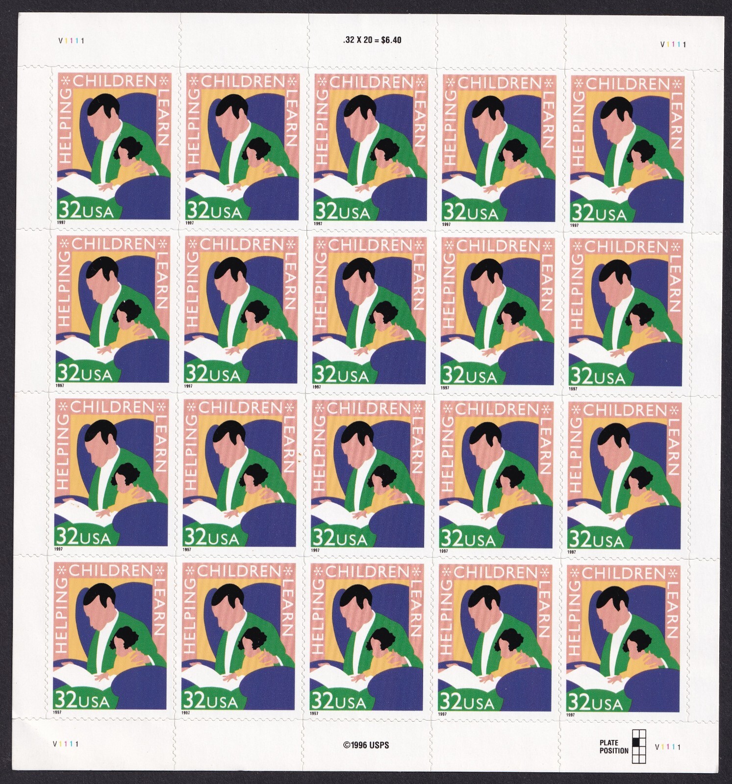 Scott #3125 Helping Children Learn (Reading is Fundamental) Sheet of 20 Stamps