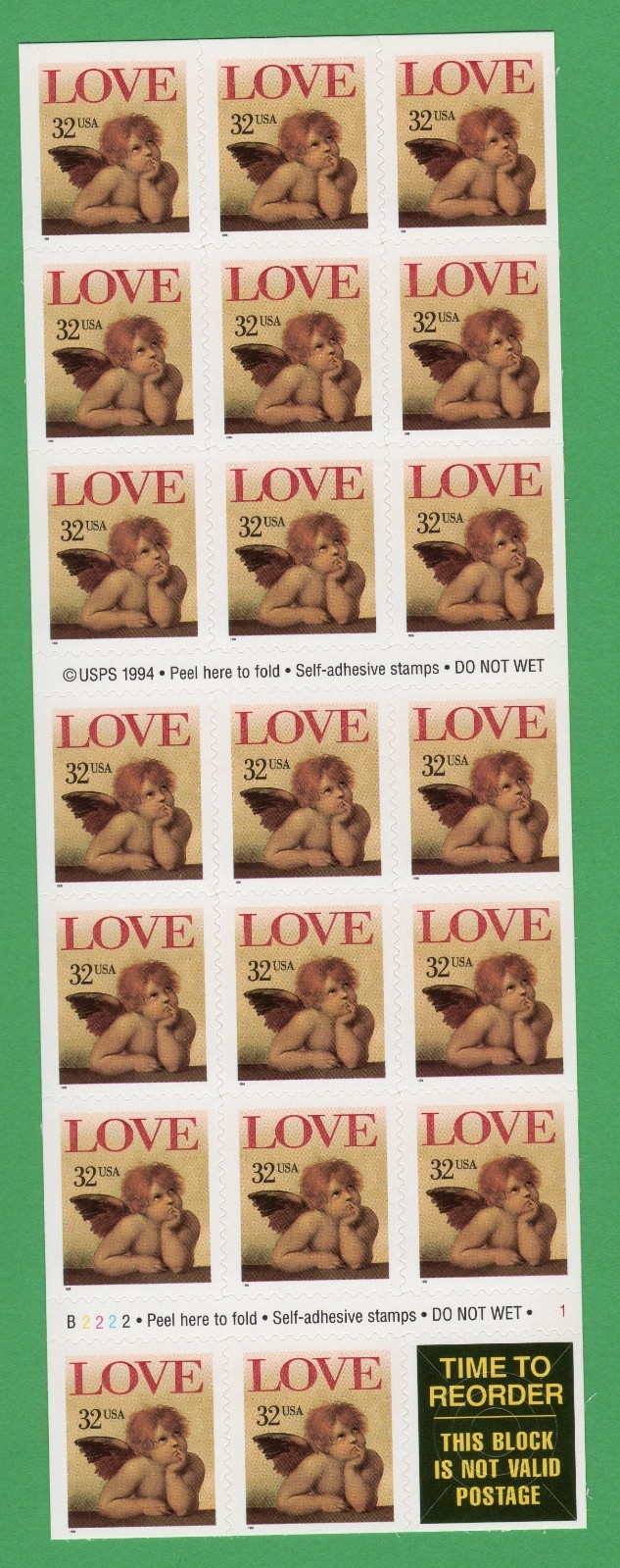 Scott #3030a Love Cherub Booklet of 20 Stamps - MNH P#B2222-1
