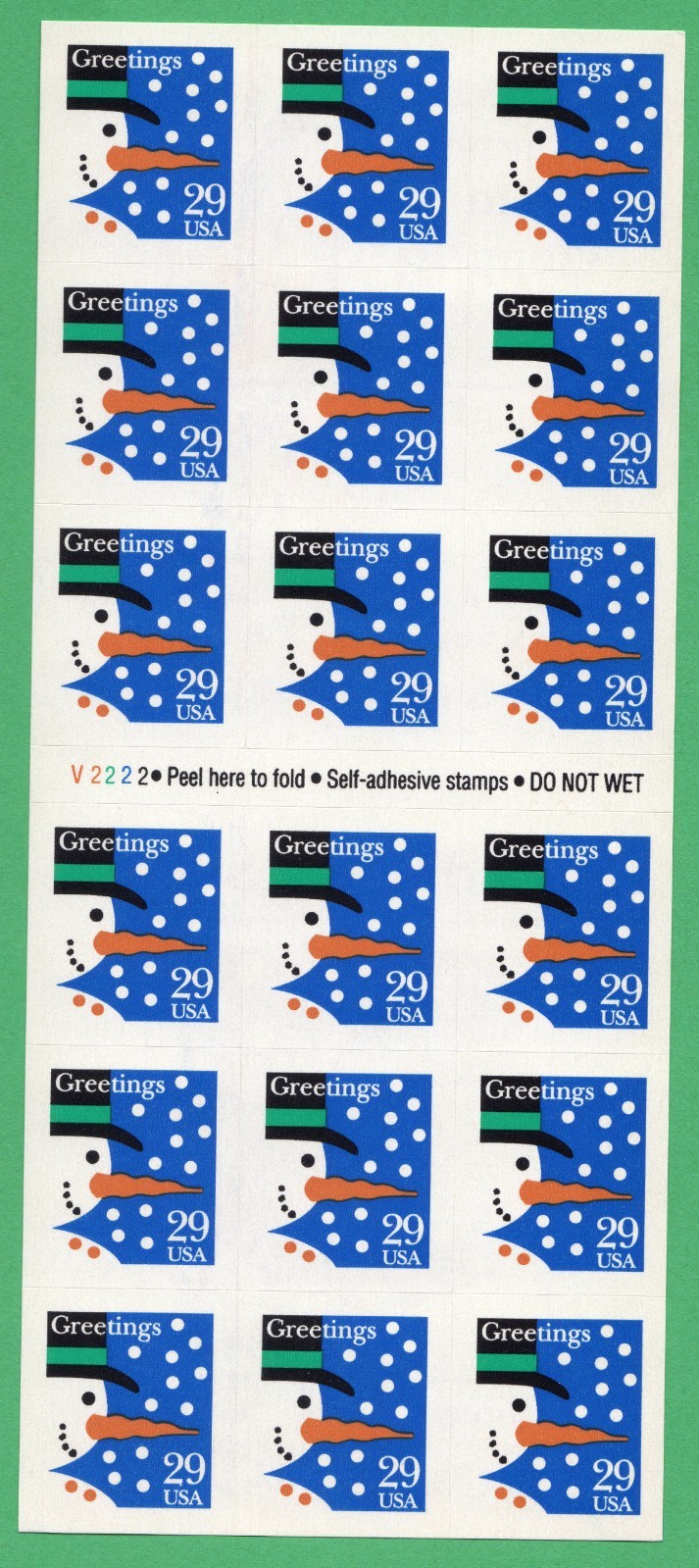 Scott #2803a Snowman Booklet of 18 Stamps MNH P#V2222
