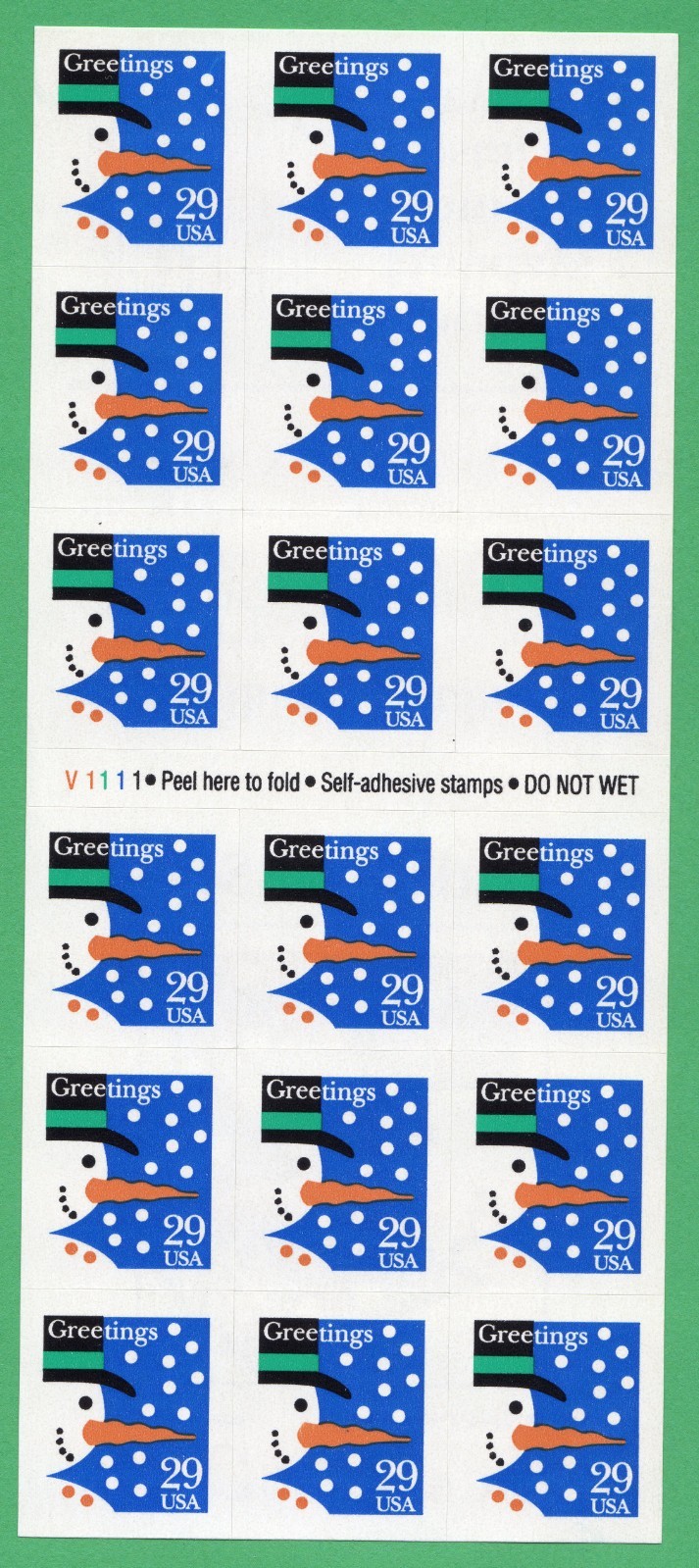 Scott #2803a Snowman Booklet of 18 Stamps MNH P#V1111