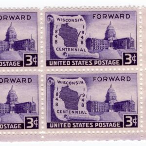 Scott #957 Wisconsin Forward Block of 4 Stamps - MNH P#23816 LR