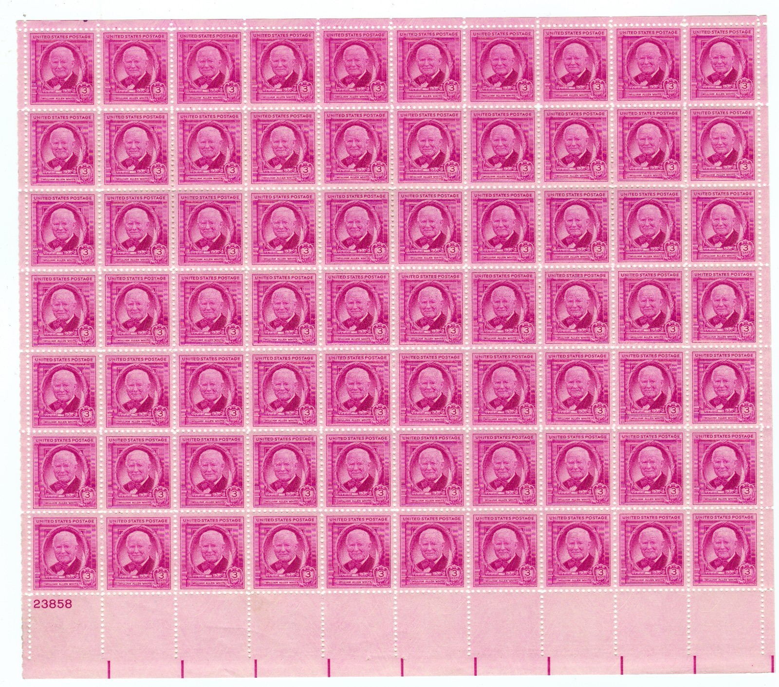 Scott #960 William Allen White Sheet of 70 Stamps - MNH P#23858 LL