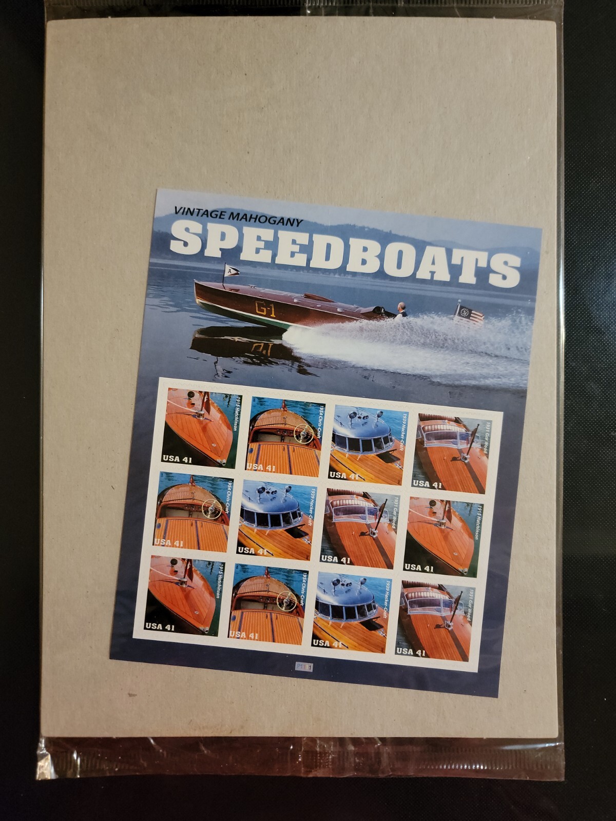 Scott #4163a Mahogany Speedboats Sheet of 12 Stamps - Sealed Brown