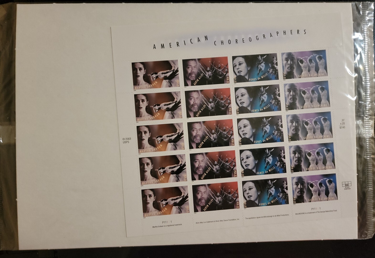 Scott #3843a (3840-3843) American Choreographers Sheet of 20 Stamps - Sealed