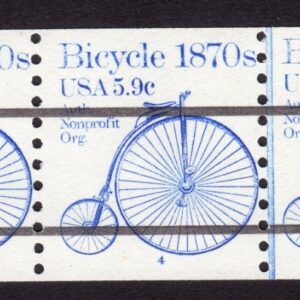 Scott #1901a Bicycle 1870s Plate Number Coil (PNC5) of 5 Stamps - MNH P#4