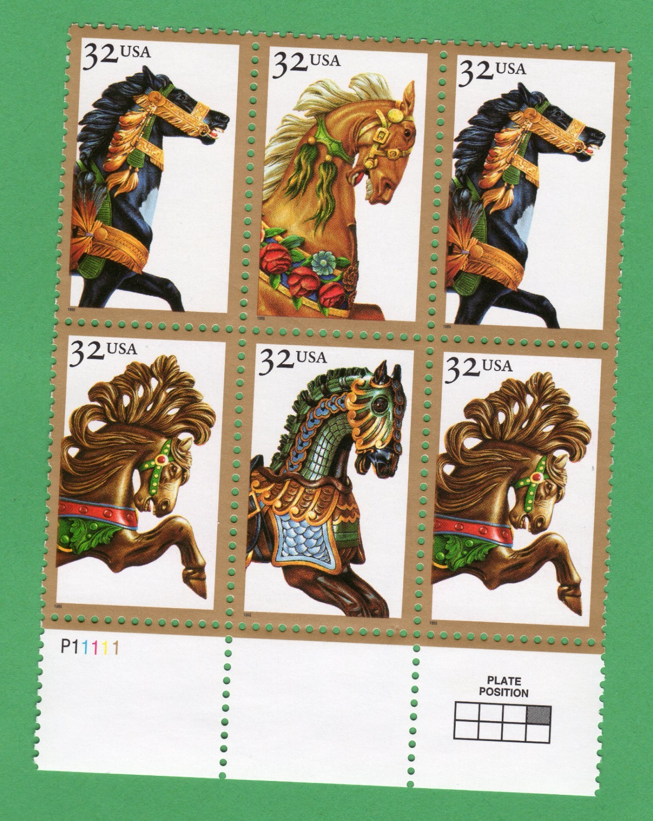 Scott #2979a (2976-79) Carousel Horses Block of 6 Stamps - MNH