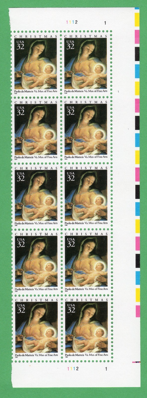 Scott #3107 Madonna (Mary, Matteis) Plate Block of 10 Stamps - MNH Right