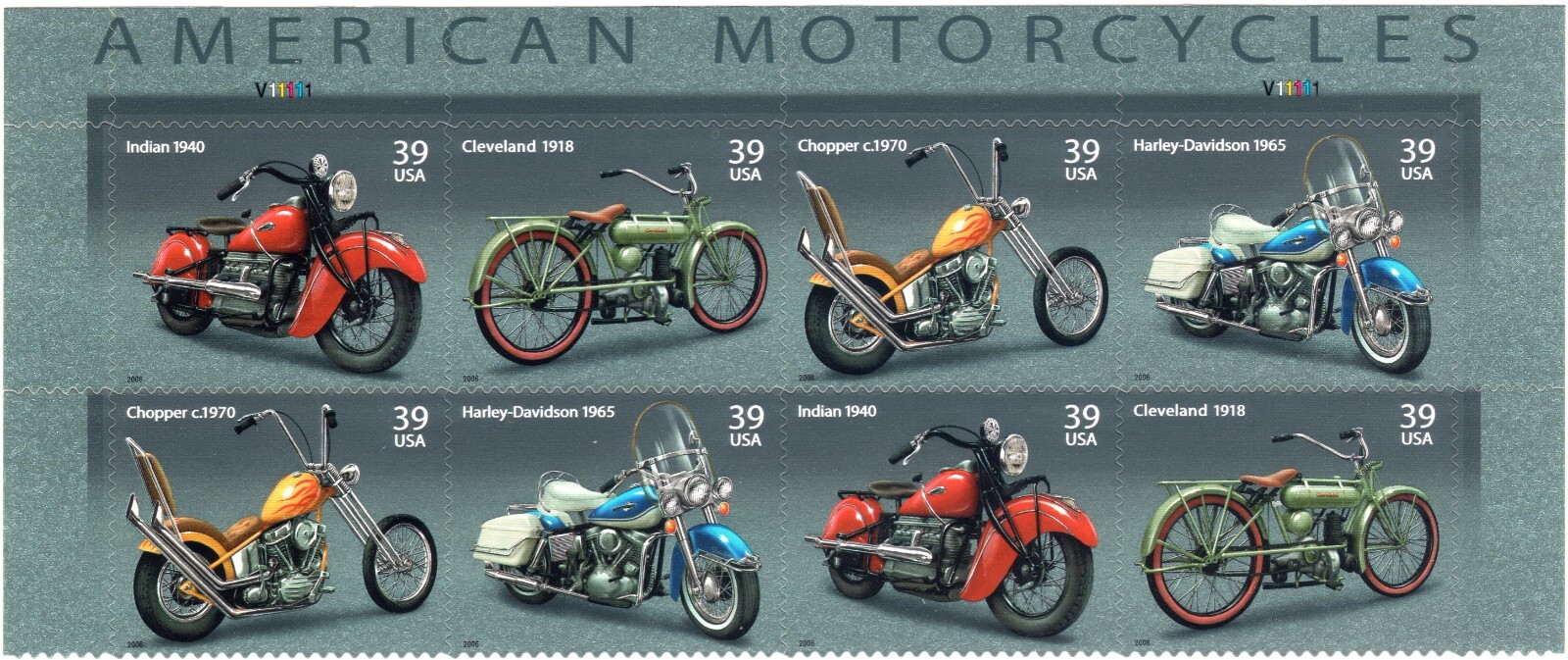 Scott #4088a (4085-4088) American Motorcycles Title Block of 8 Stamps - MNH