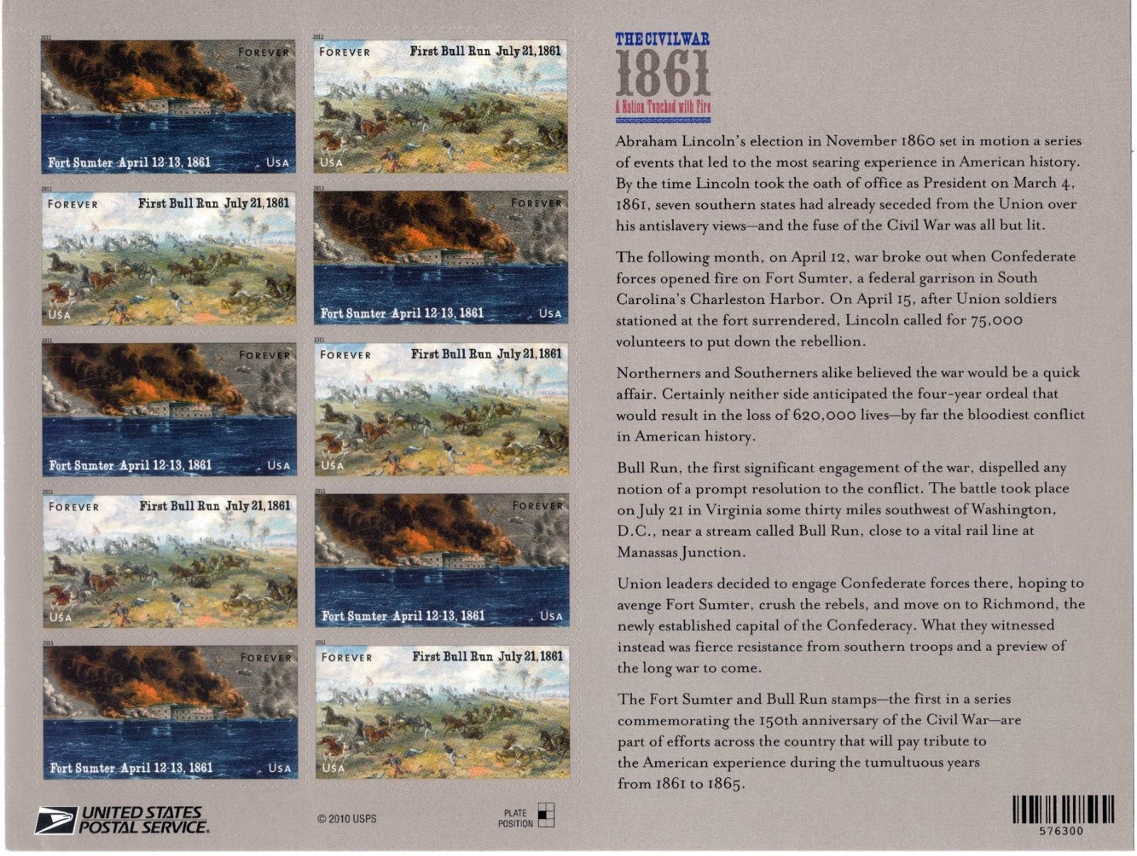 Scott #4523a (4522-4523) CIVIL WAR 1861 Forever Stamp Sheet of 12 Stamps - MNH