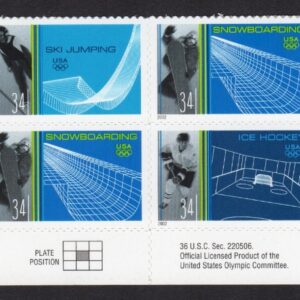 Scott #3555a Winter Sports (Ice Hockey) Plate Block of 8 Stamps - MNH